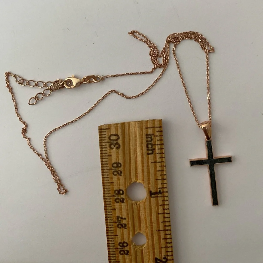 925 silver cross enamel necklace rose gold plated